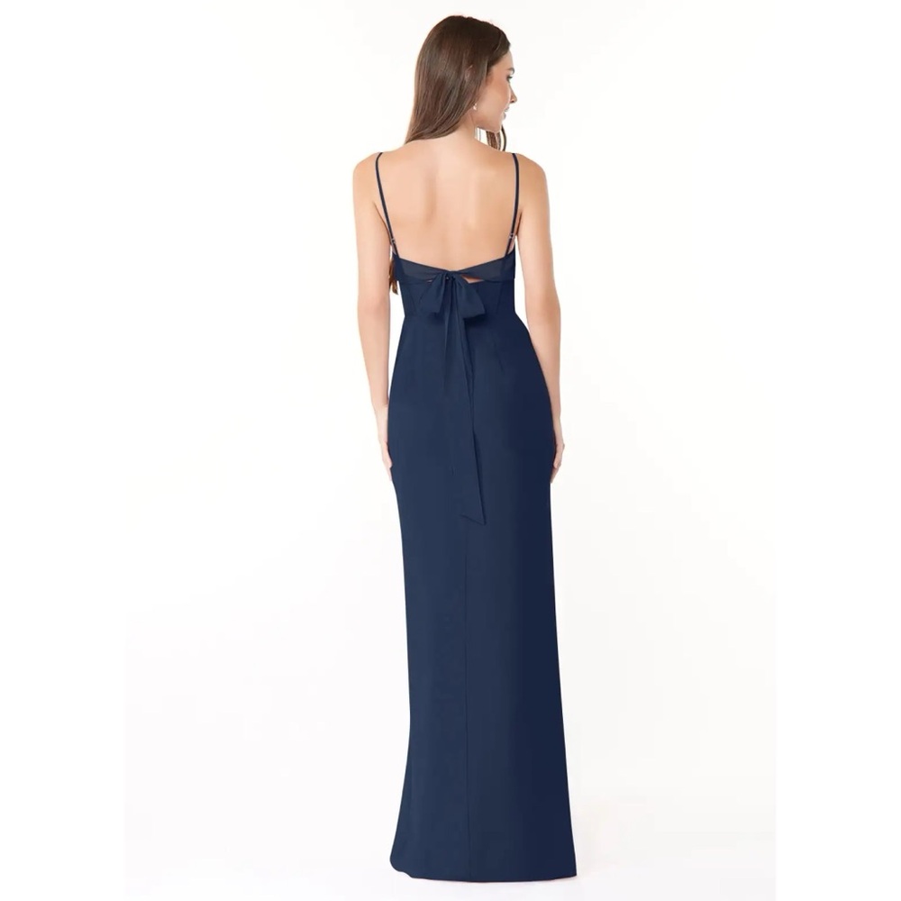 Azazie Mai Dark Navy Bridesmaid Dress US 10 A10 Ruched Chiffon Maxi Gown - Picture 13 of 13